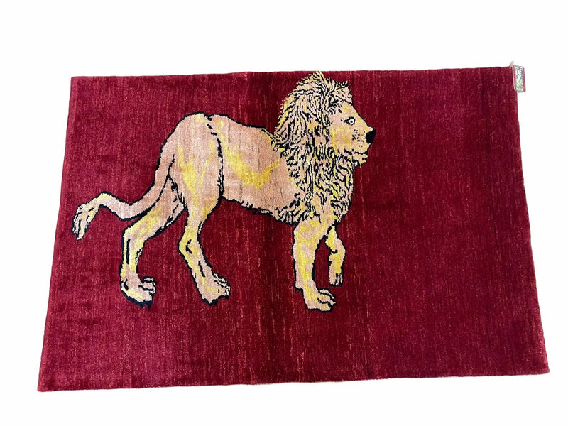 3 X 5 Handmade New Vintage Rug Quality Wool Lion Red Veggy Dyes Hand-Knotted by Jewel Rugs