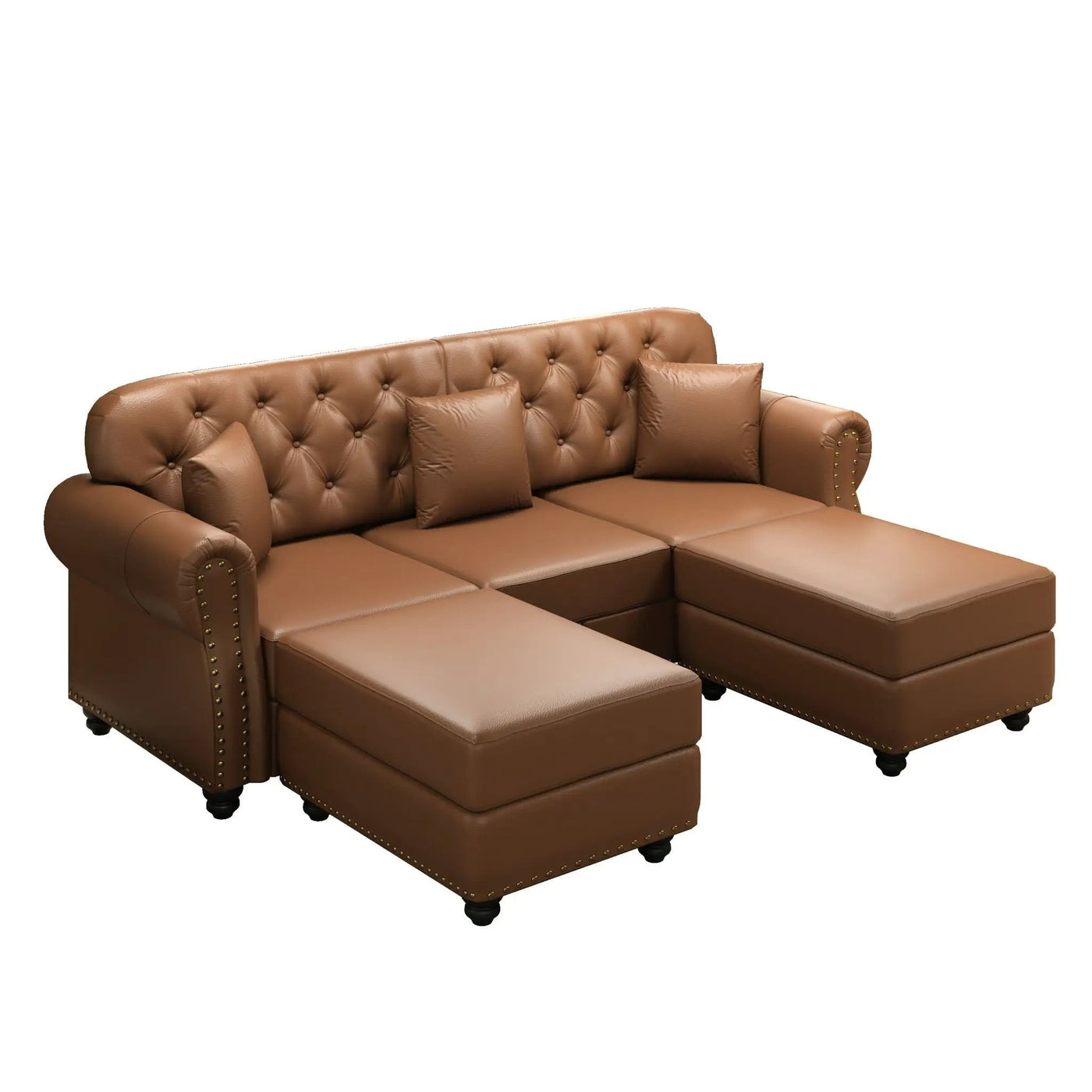 Upholstered Sofa With Nailhead Trim, Rolled Armrests With Ottoman by HouseOfZazla