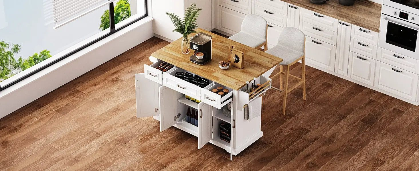 K&K 54-Inch Large Kitchen Island with Rubber Wood Drop Leaf by HouseOfZazla
