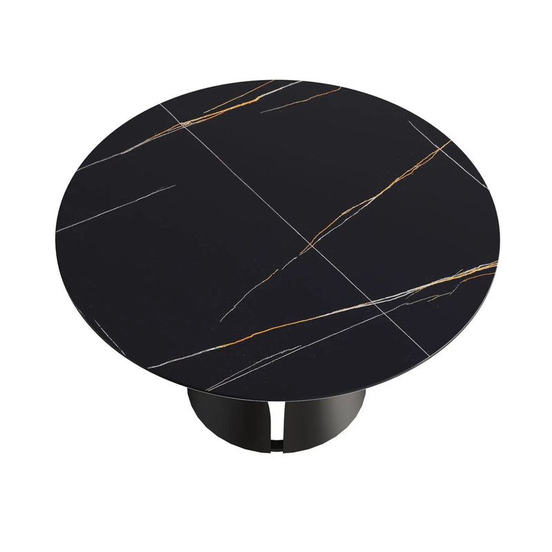 Modern Artificial Stone Round Carbon Steel Base Dining Table, Can Accommodate 6 People - Black by HouseOfZazla