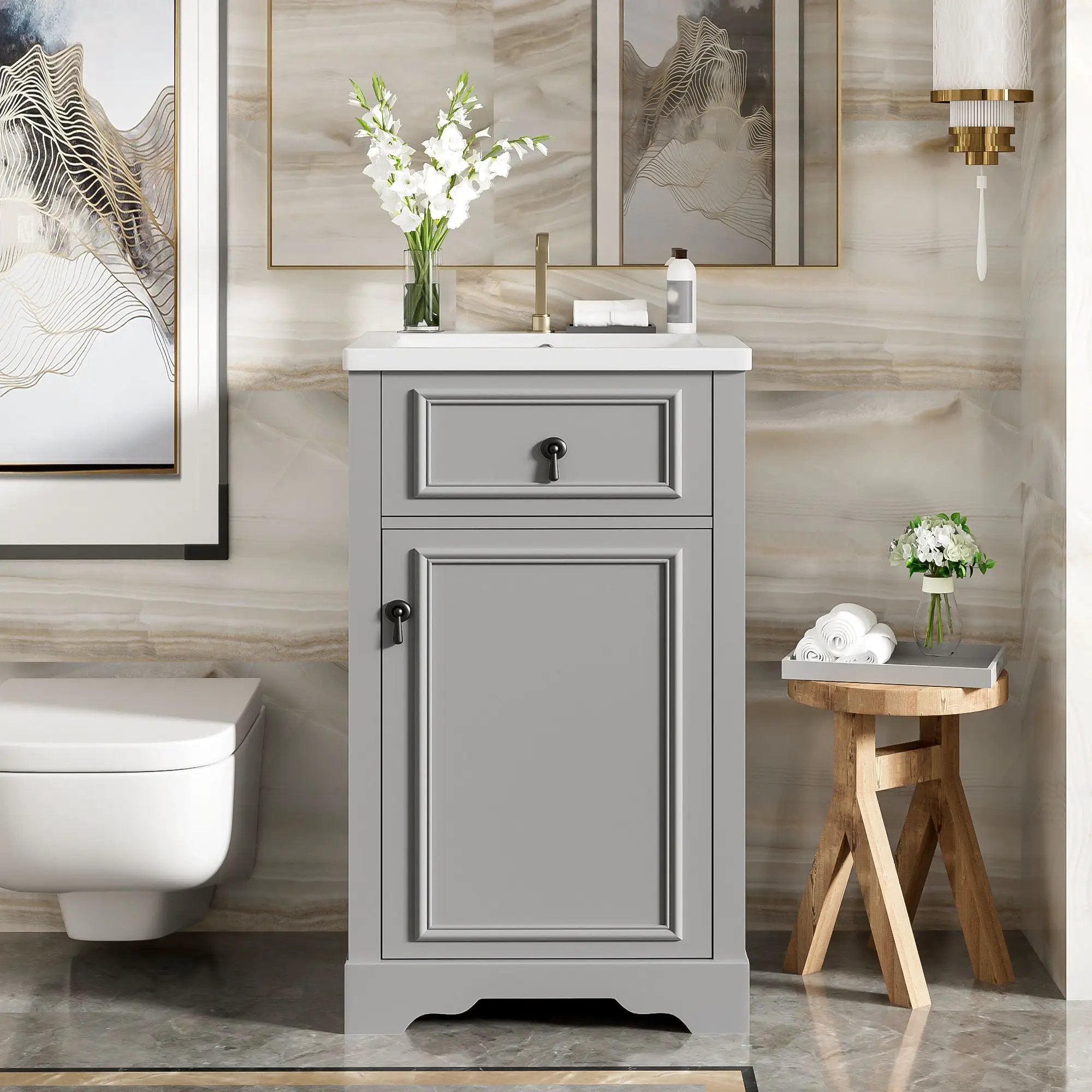 Elegant Bathroom Vanity With Ceramic Sink, Soft Close Door, Adjustable Shelf by Unique Piece Furniture