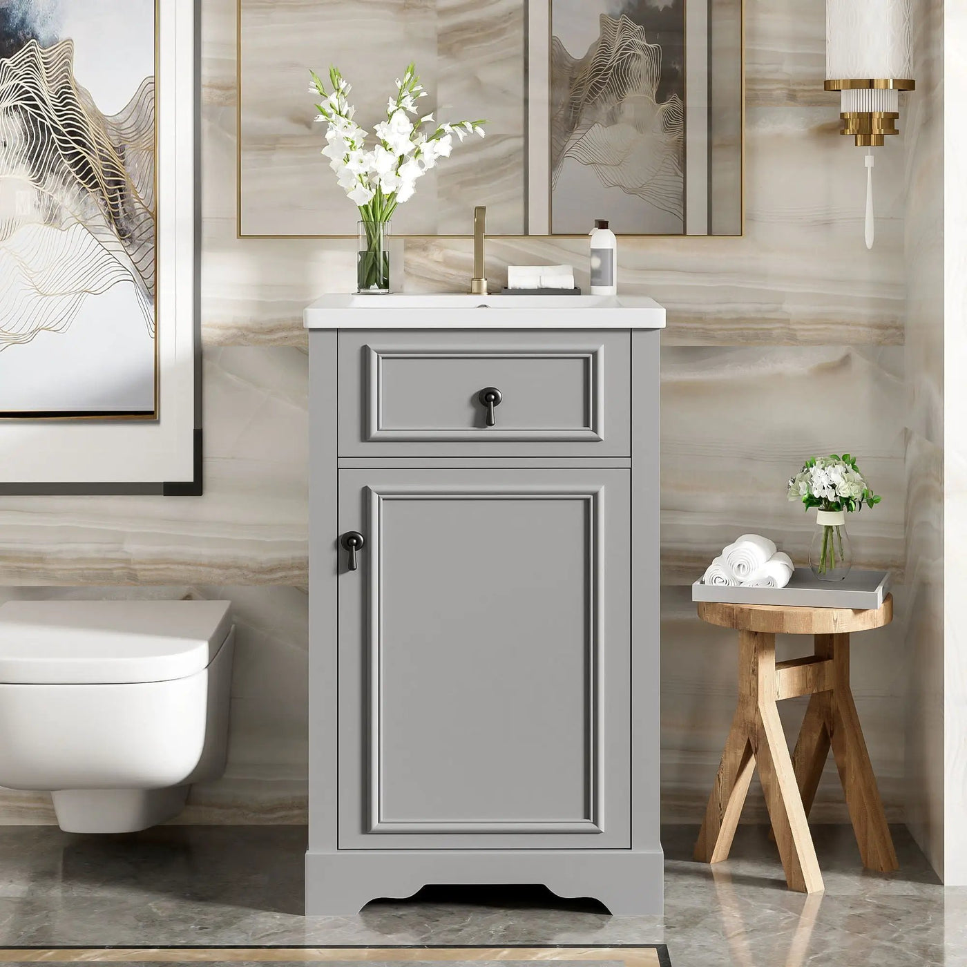 Elegant Bathroom Vanity With Ceramic Sink, Soft Close Door, Adjustable Shelf by Unique Piece Furniture