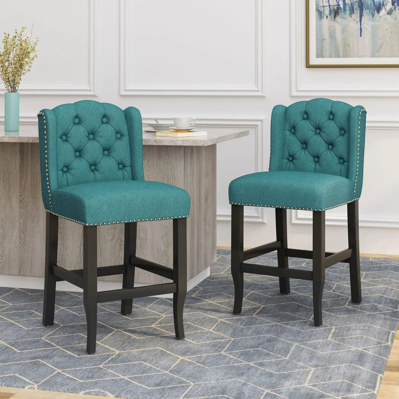 Vienna Fabric Tufted Counter Stool With Nailhead Accents (Set of 2) by HouseOfZazla