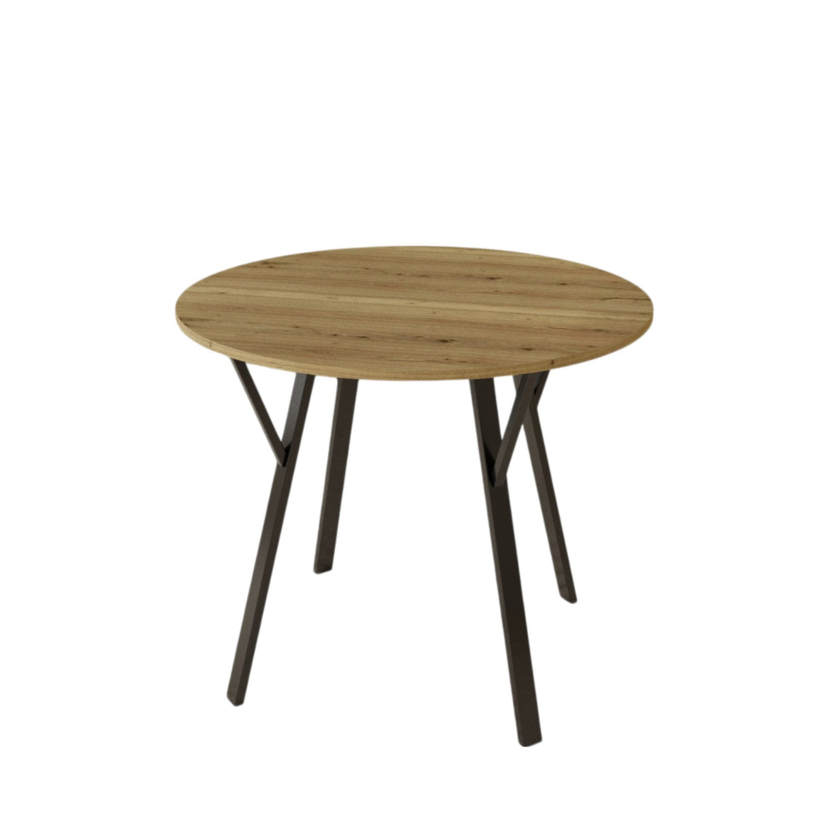 Round Dining Table for 2-4 People with Sturdy Metal Frame - Rustic Brown