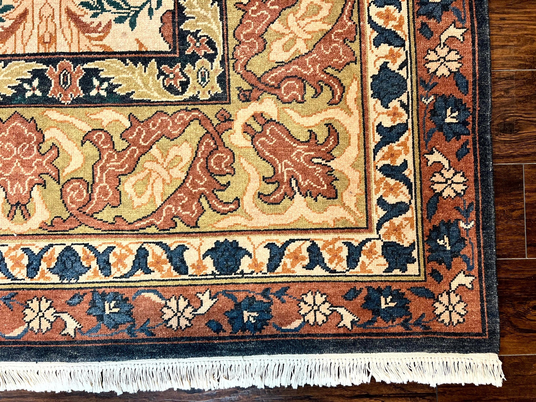 10x13 Wool Rug, Floral Pattern, Birds, Handmade Vintage Carpet, Couristan Rug, Beige by Jewel Rugs