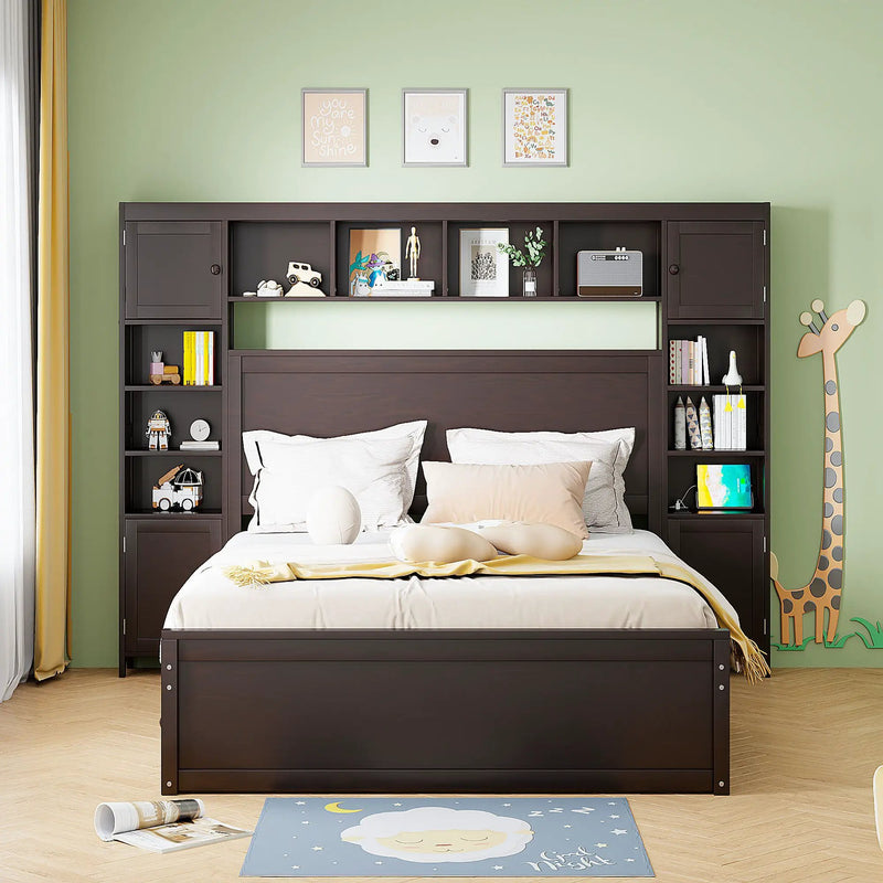 Bed With All In One Cabinet, Shelf And Sockets, Twin Long Trundle by HouseOfZazla