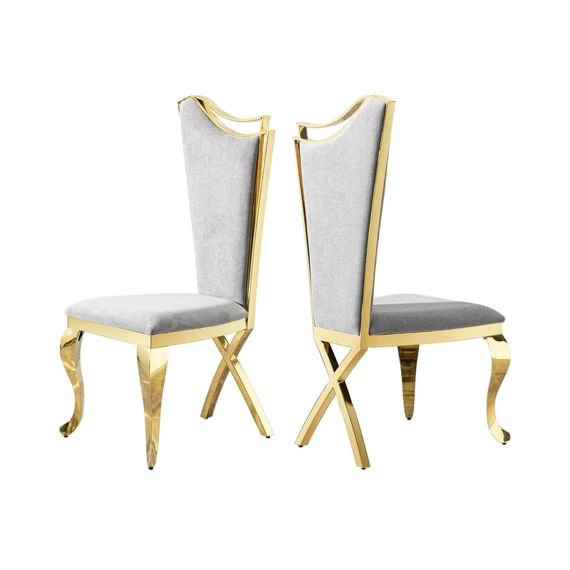 Gorgeous Streamlined High Back Fabric Stainless Steel Dining Chair (Set of 2) - Gold / Gray by HouseOfZazla