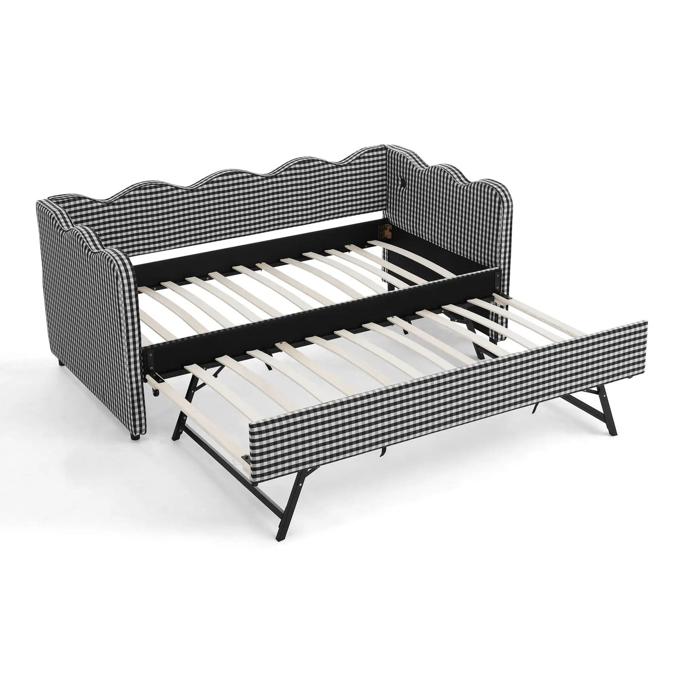 Gingham Daybed With USB Charging Port, Wave Shaped Design by Unique Piece Furniture
