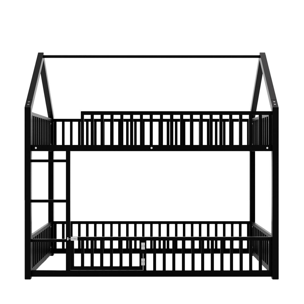 Metal House Bunk Bed with Fence and Door - Twin over Twin, photo 5 of 20