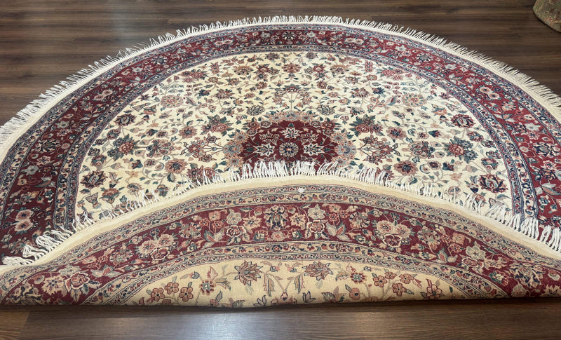 Round Sino Persian Rug 8x8, Wool and Silk, Floral Medallion, Ivory Dark Red by Jewel Rugs