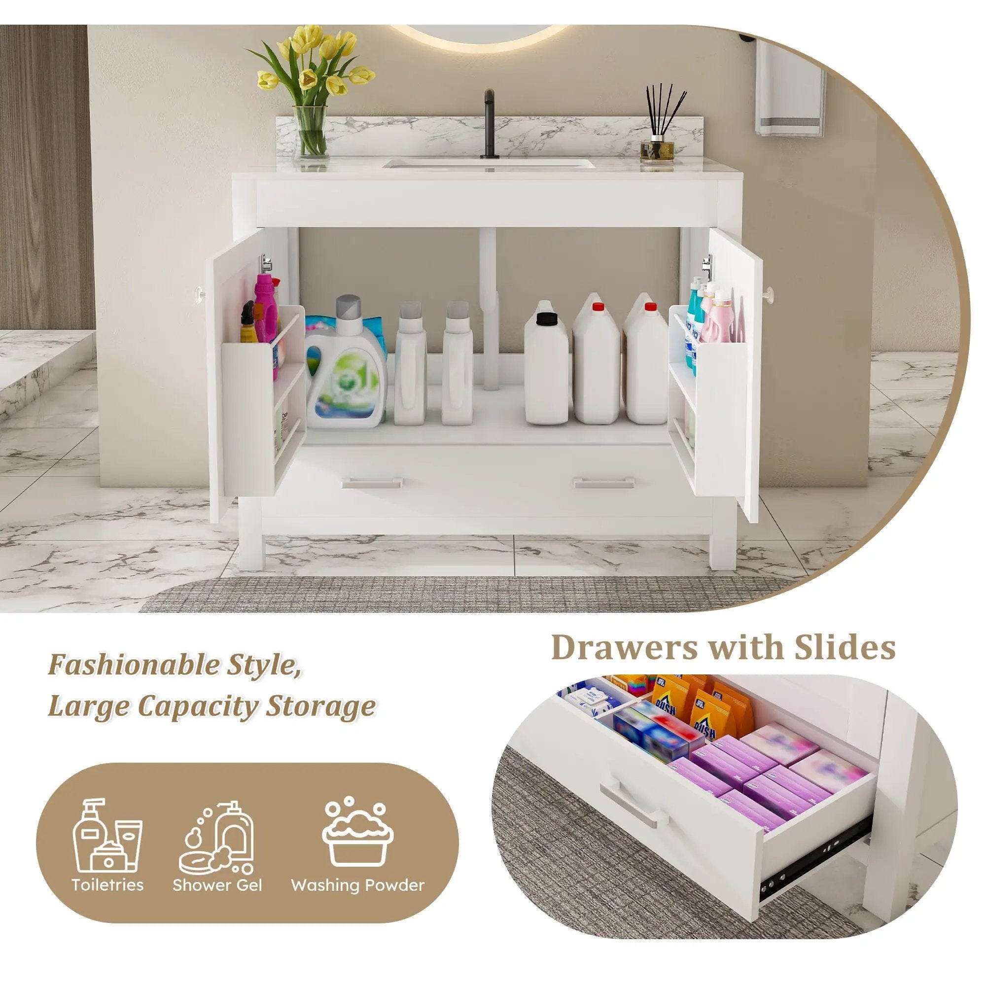 43" Bathroom Vanity, Multi Functional Cabinet - White by Unique Piece Furniture