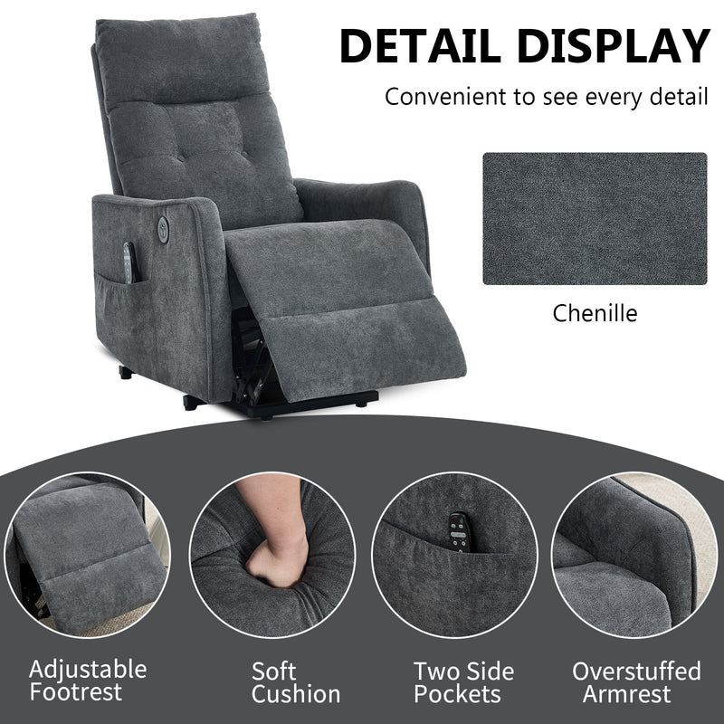 Grey Chenille Single Motor Power Lift Recliner Chair by HouseOfZazla