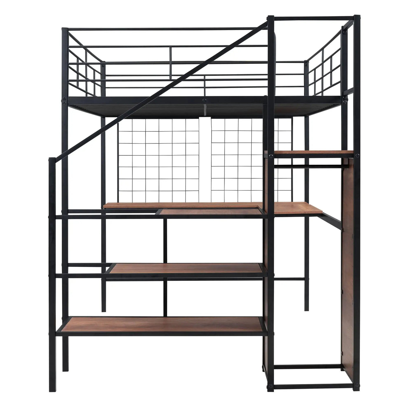 Loft Bed With Desk And Grid, Stylish Frame With Lateral Storage Ladder And Wardrobe by HouseOfZazla