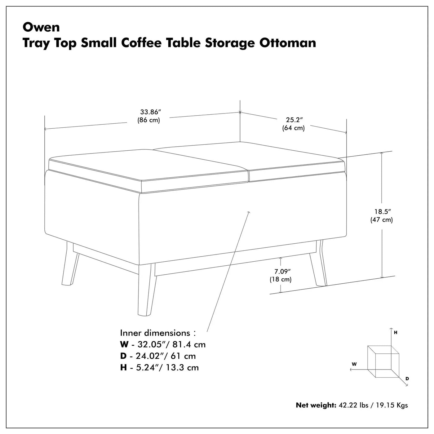 Owen - Tray Top Small Coffee Table Upholstered Storage Ottoman by HouseOfZazla