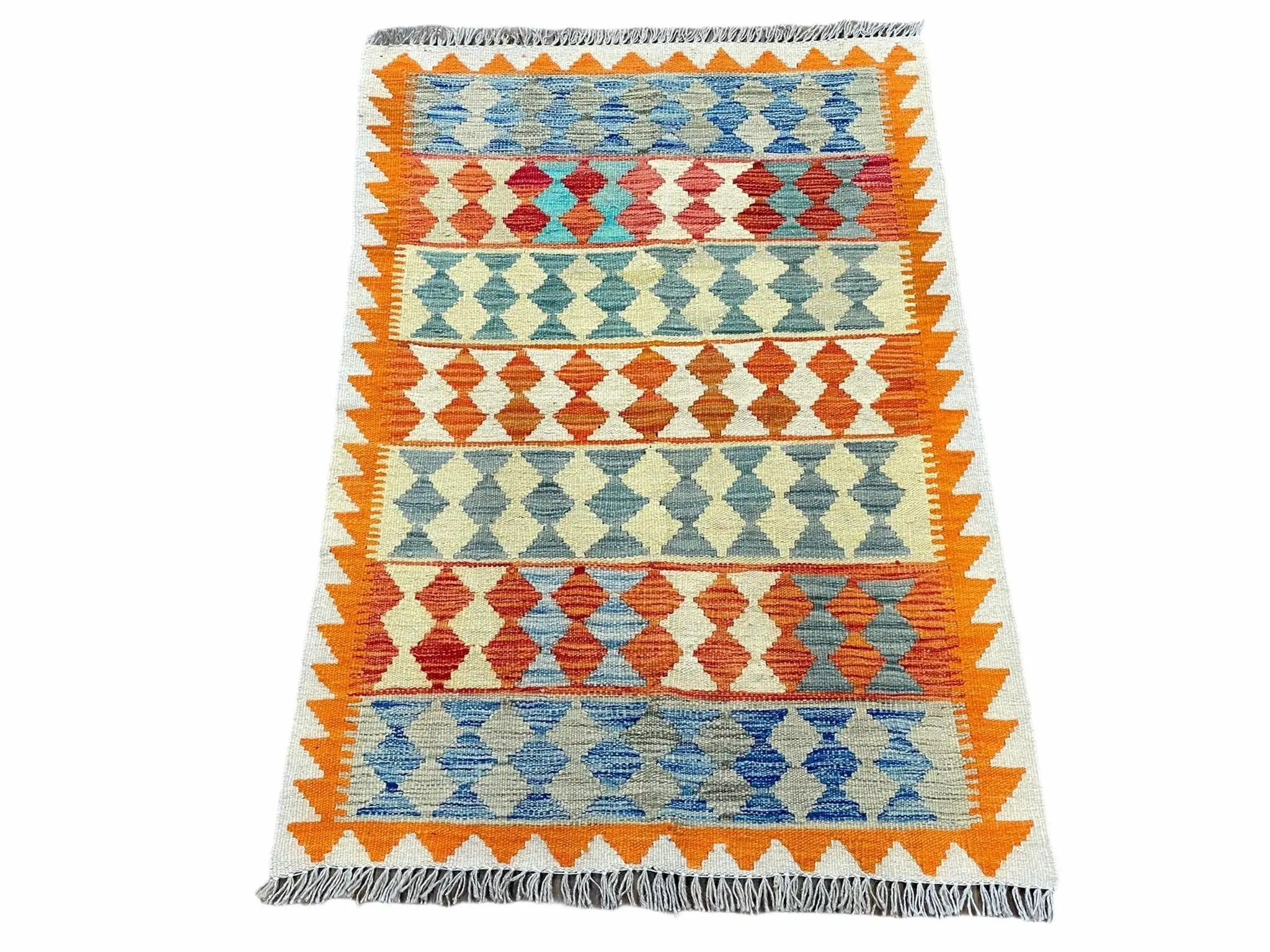Small Chobi Kilim Rug 3x4 Colorful Diamond Kilim Small Turkish Multicolor Kilim with Diamond Pattern Wool Flatweave Nice by Jewel Rugs