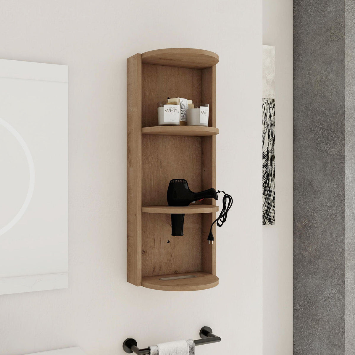 Bathroom Wall Mounted Storage Rack with Floating Design - Light Brown or White, photo 3 of 8
