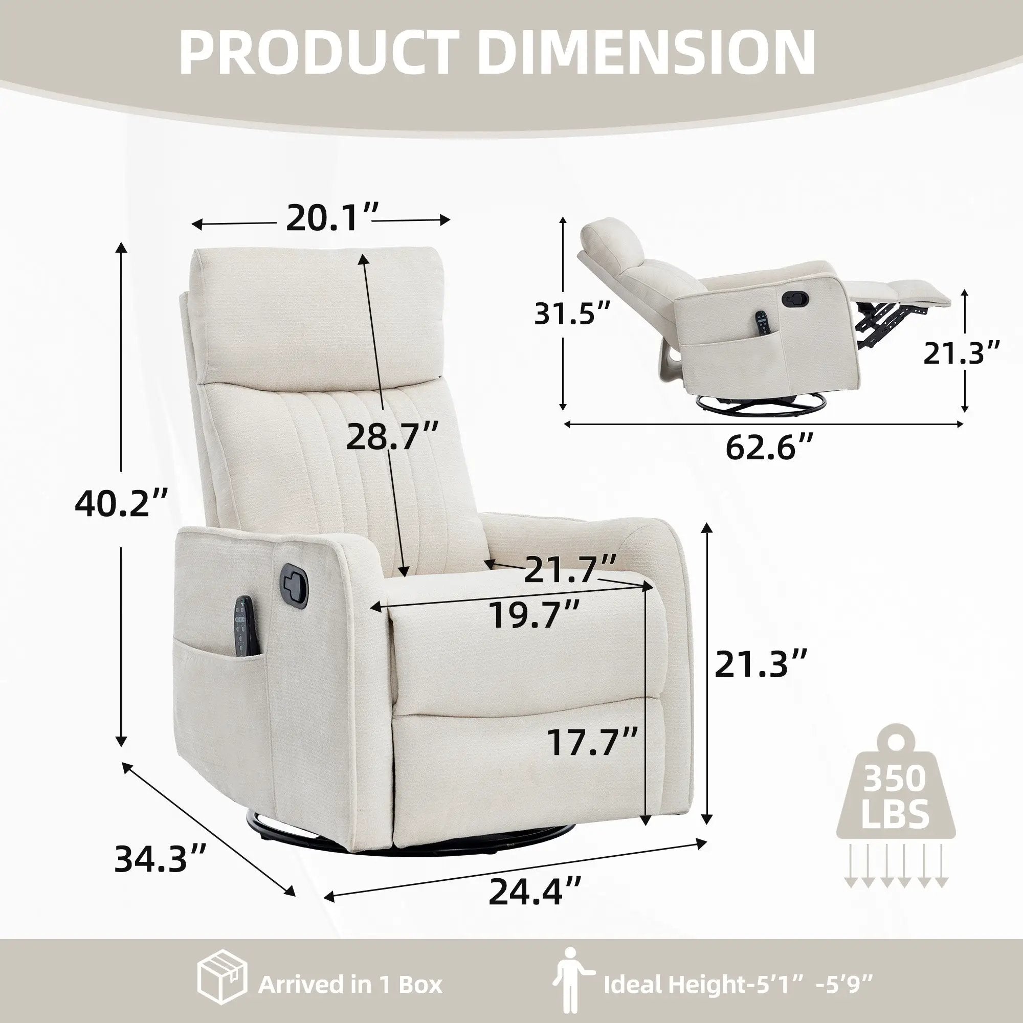 Beige Heat Massage Manual Recliner Chair with Rocker and Swivel by HouseOfZazla