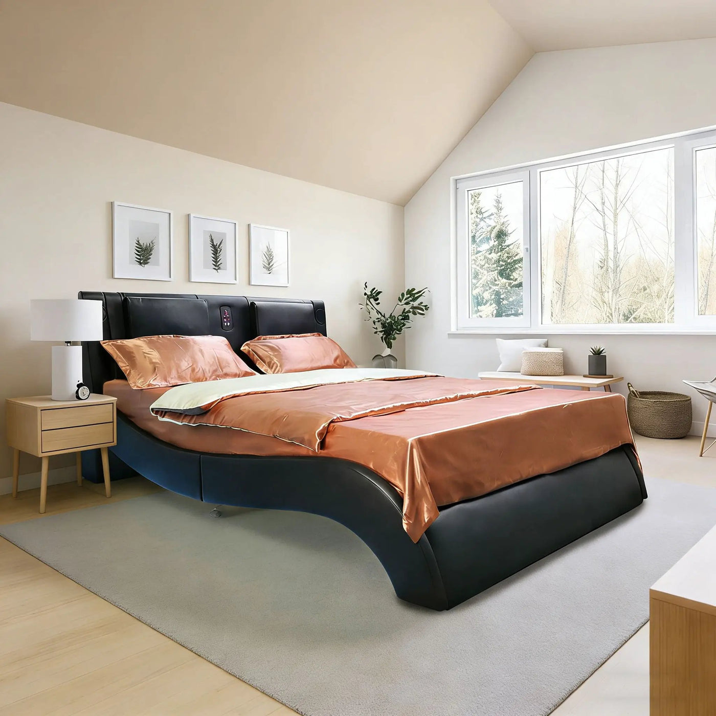 Platform Bed Frame With LED Lighting, Bluetooth Music, Vibration Massage by HouseOfZazla