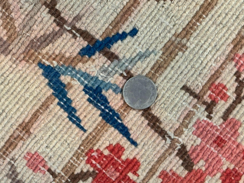 Antique Chinese Oval Rug 3.9 x 6.7, Floral, Butterflies, Chinese Wool Art Deco Peking Carpet, Beige, Handmade by Jewel Rugs