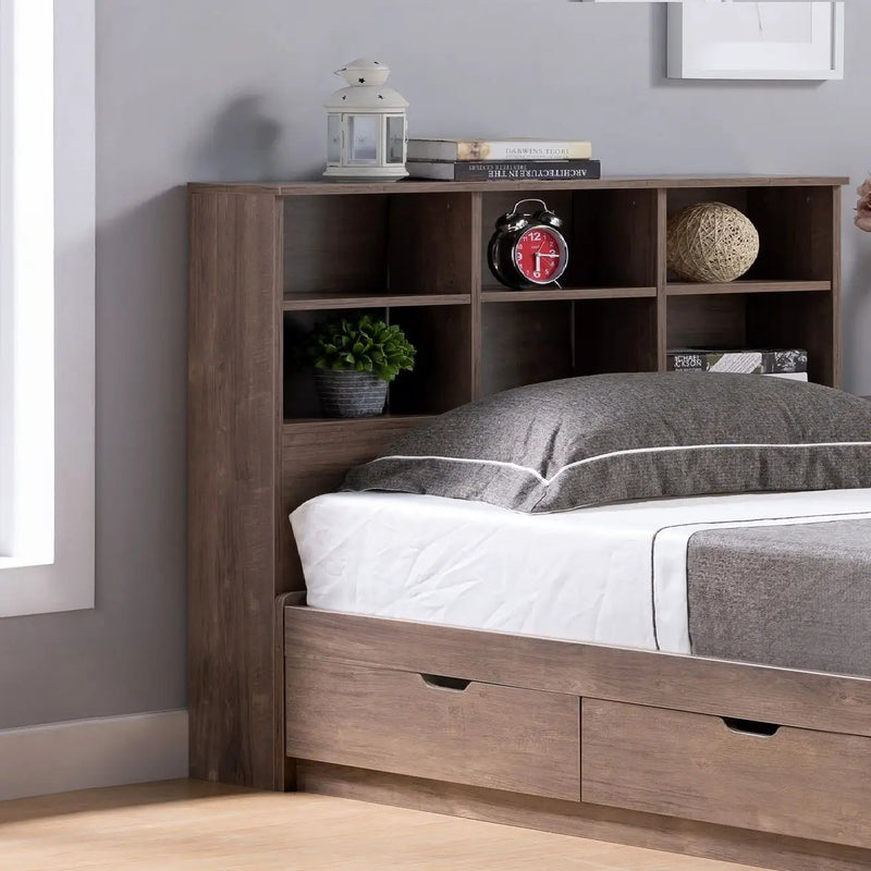 Bookcase Headboard 6 Shelves 3 Shelves Adjustable Top Panel Rounded Corners by HouseOfZazla