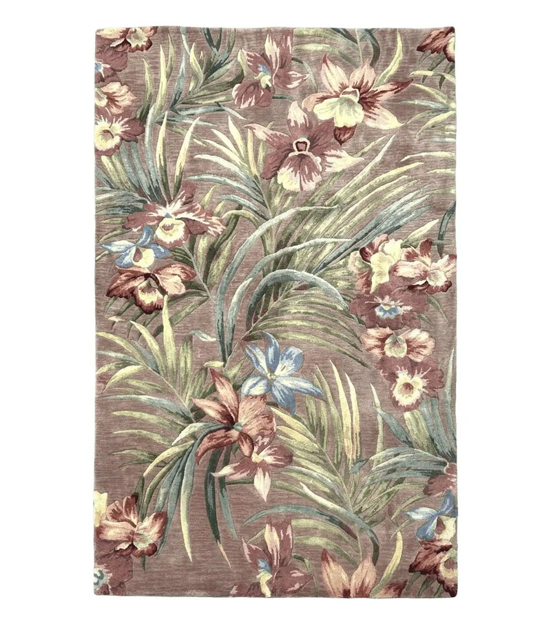 Hand Tufted Floral Rug 5x8, Light Rose Wool Carpet by Jewel Rugs