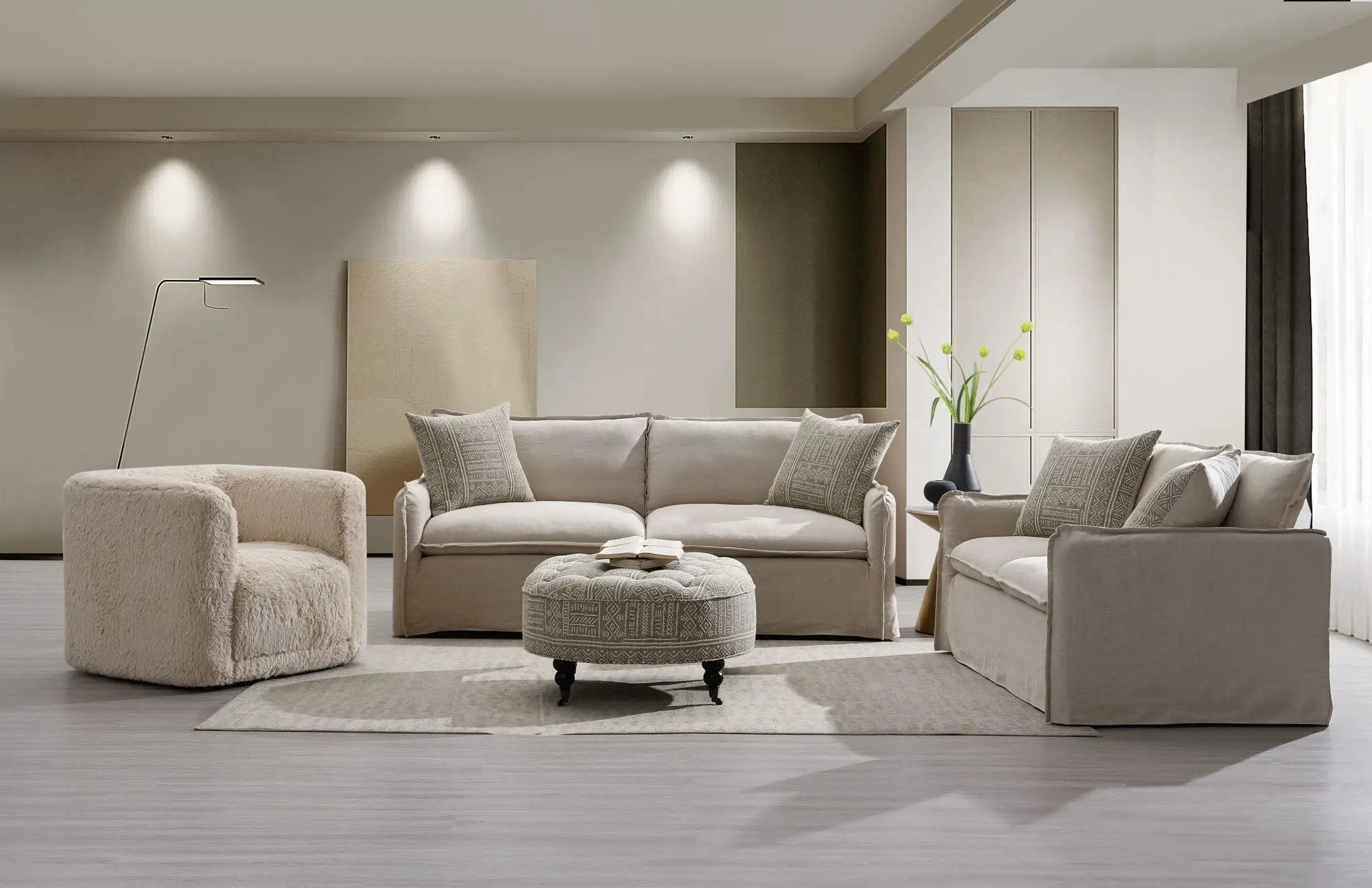 Upendo - Pattern Fabric 3 Pieces Living Room Set - Beige Yakety Yak Sand by Unique Piece Furniture