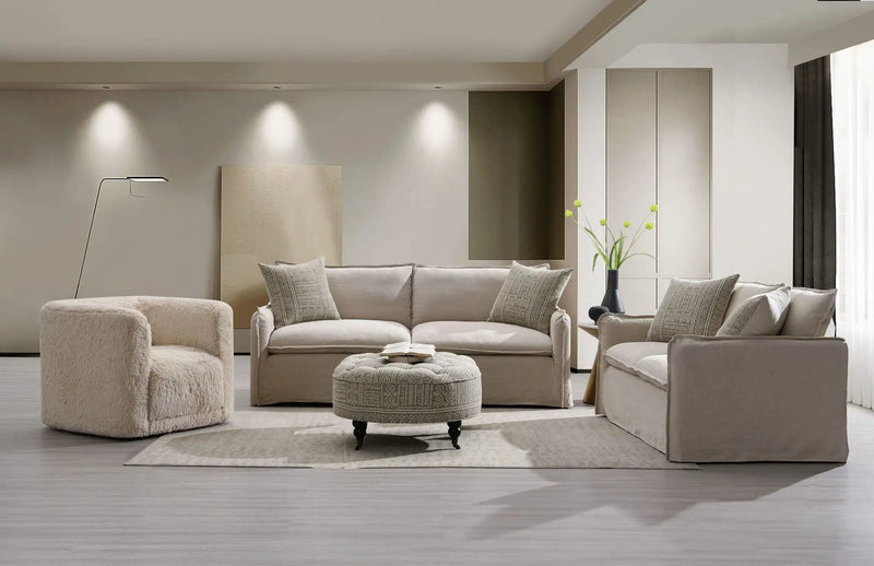 Upendo - Pattern Linen Sofa With 2 Toss Pillows - Beige by HouseOfZazla