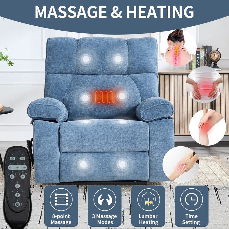 Blue Heat Massage Dual Motor Lift Recliner Chair by HouseOfZazla