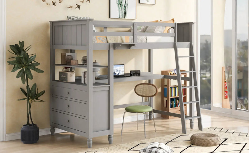 Loft Bed With Drawers With Desk And Shelves by HouseOfZazla