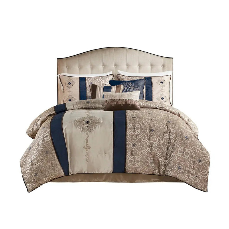 King 7 Piece Jacquard Comforter Set with Throw Pillows by HouseOfZazla