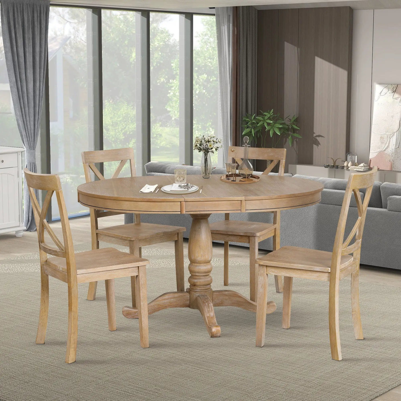 Modern Dining Table Set For 4, Round Table And 4 Kitchen Room Chairs, 5 Piece Kitchen Table Set For Dining Room, Dinette, Breakfast Nook by Unique Piece Furniture
