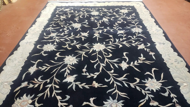 6x9 Vintage Black Gray Chinese Rug 120 Lines Wool Carpet Floral Design Hand-Knotted Soft Pile Entryway Rug Foyer Rug Nice by Jewel Rugs