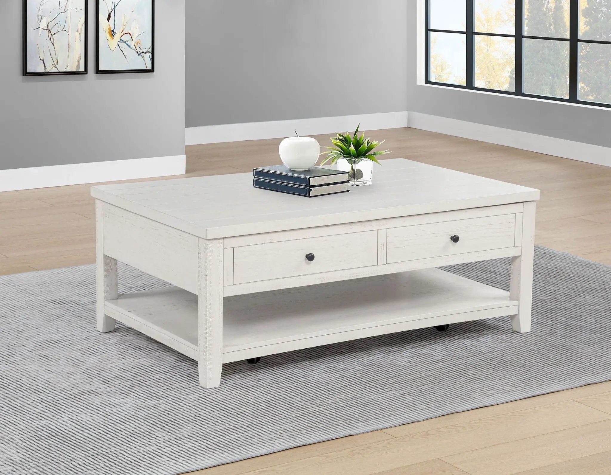 Payne 48-inch Mobile Lift Top Coffee Table Distressed White by Unique Piece Furniture