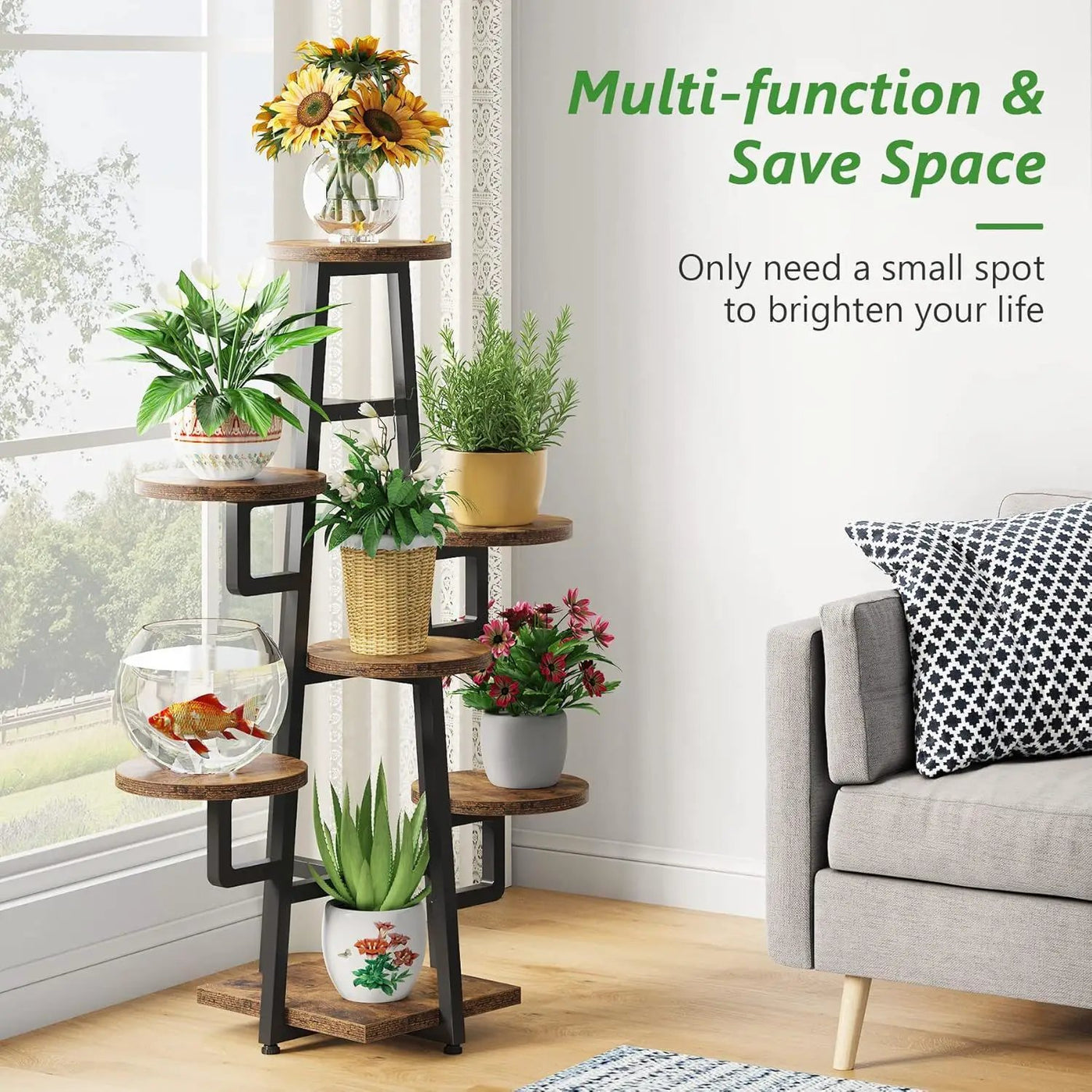 7 Tier Corner Plant Shelf With High Low Design For Living Room by HouseOfZazla
