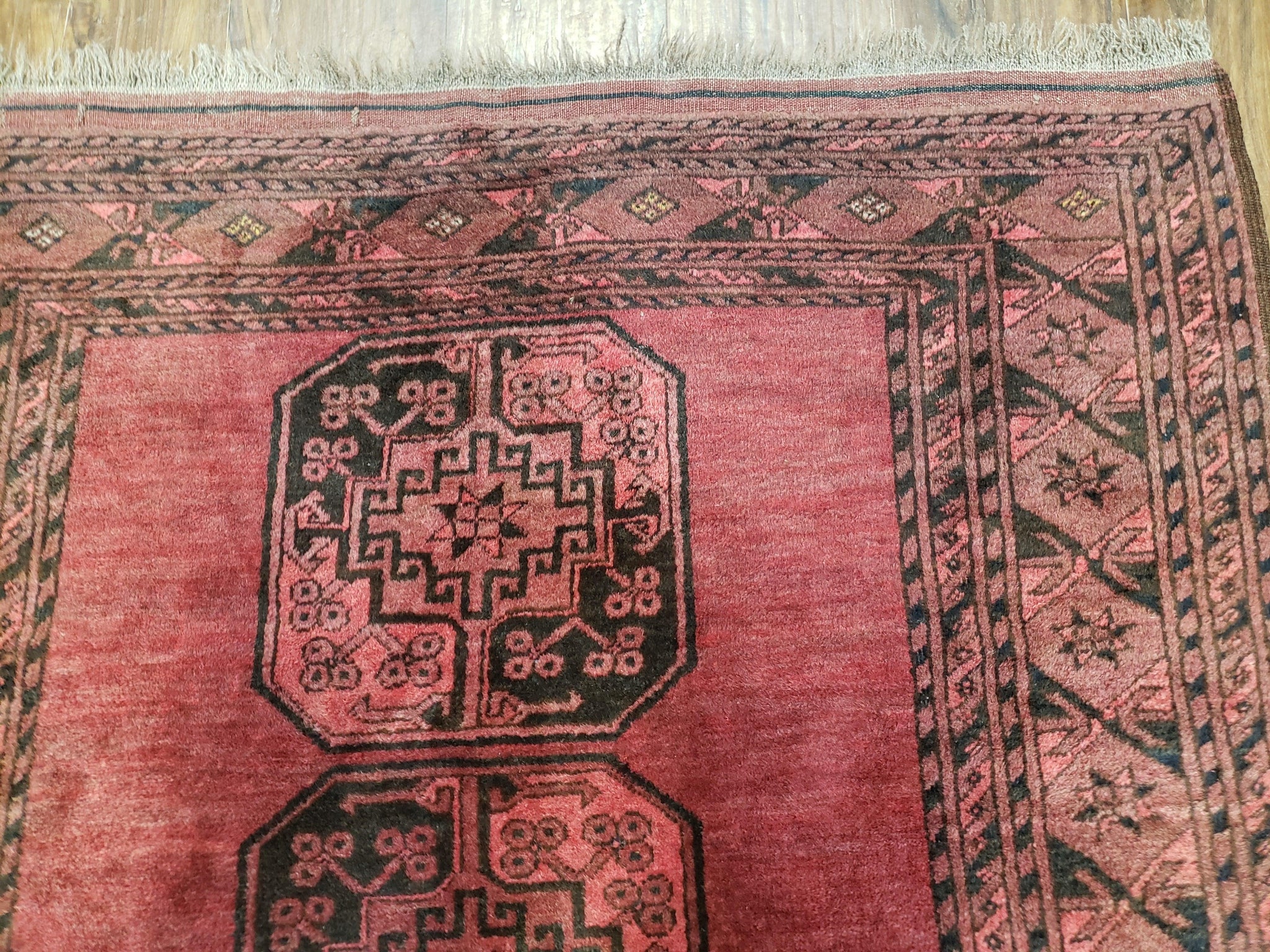 Antique Bukhara Area Rug, Vintage Afghan Bokhara Bashir Rug, 4x6 Hand-Knotted Oriental Carpet, Red & Black Wool Rug, 4' x 5'9 by Jewel Rugs