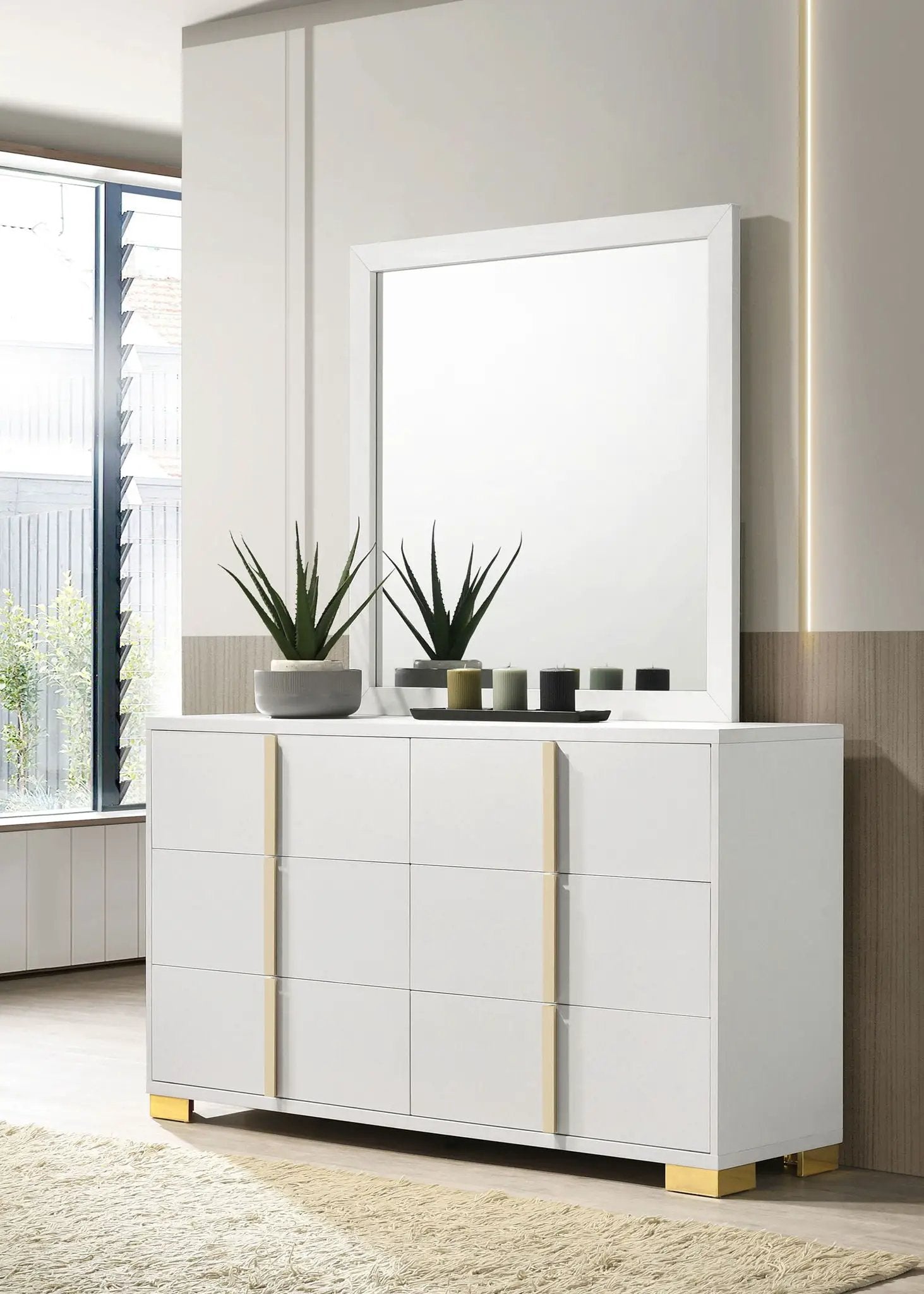 Marceline 6-drawer Dresser with Mirror White by Unique Piece Furniture