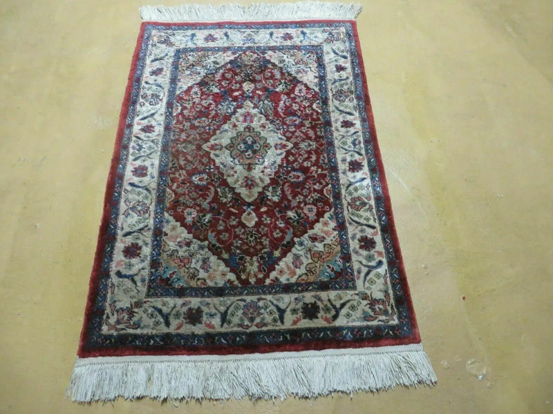 2' X 3' Handmade Chinese Floral Oriental Silk Rug Carpet Nice Red by Jewel Rugs