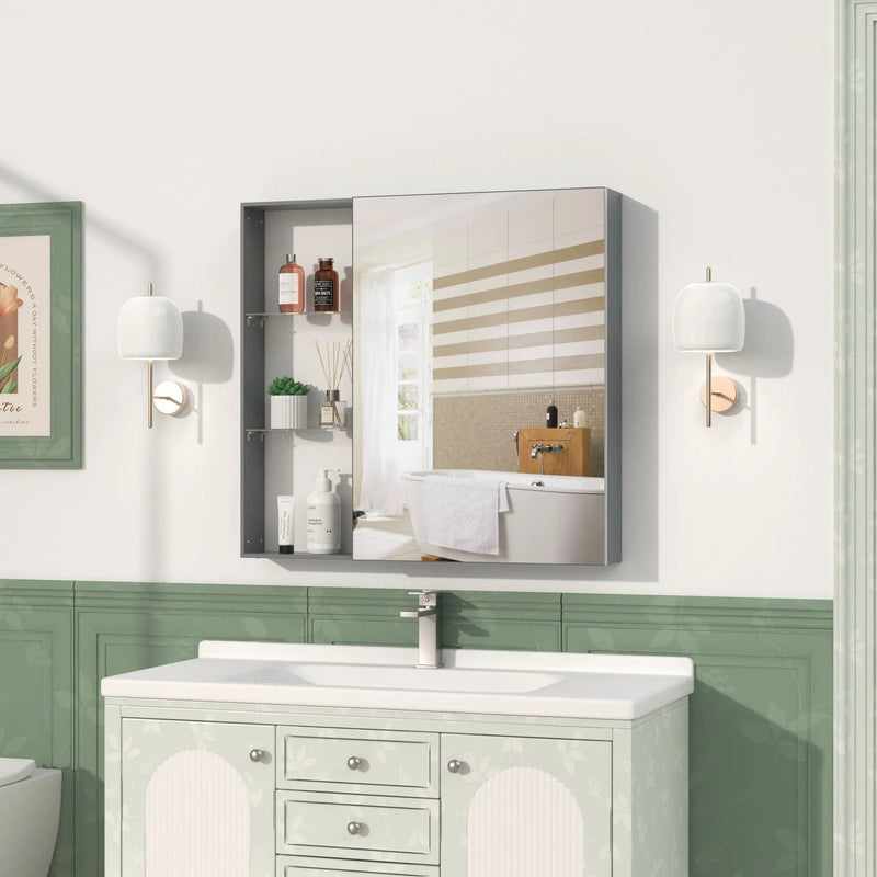 Medicine Cabinet, Wall Mounted Bathroom Mirror With Storage, Adjustable Shelves - Black Brown by Unique Piece Furniture