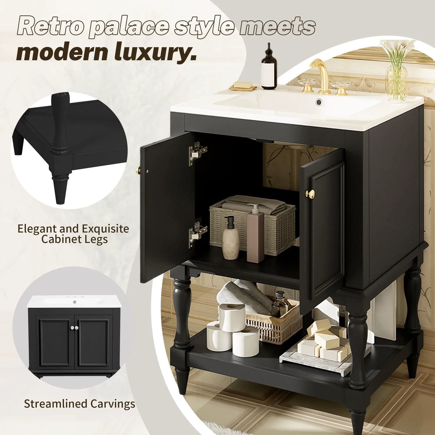 Modern Bathroom Vanity With Sink, Rectangular Cabinet With Open Shelf And Closed Storage by HouseOfZazla