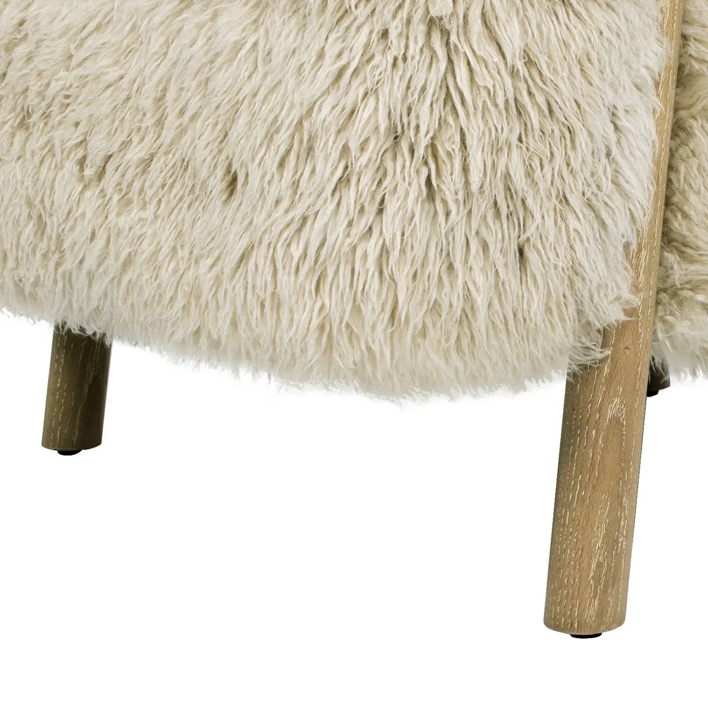 Becker - Rustic Oak Sheepskin Upholstered Accent Arm Chair - Taupe Beige by HouseOfZazla
