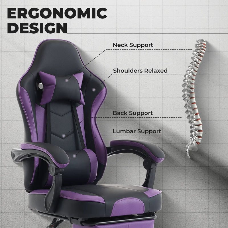Gaming Chair with Footrest and Massage Lumbar Support by HouseOfZazla