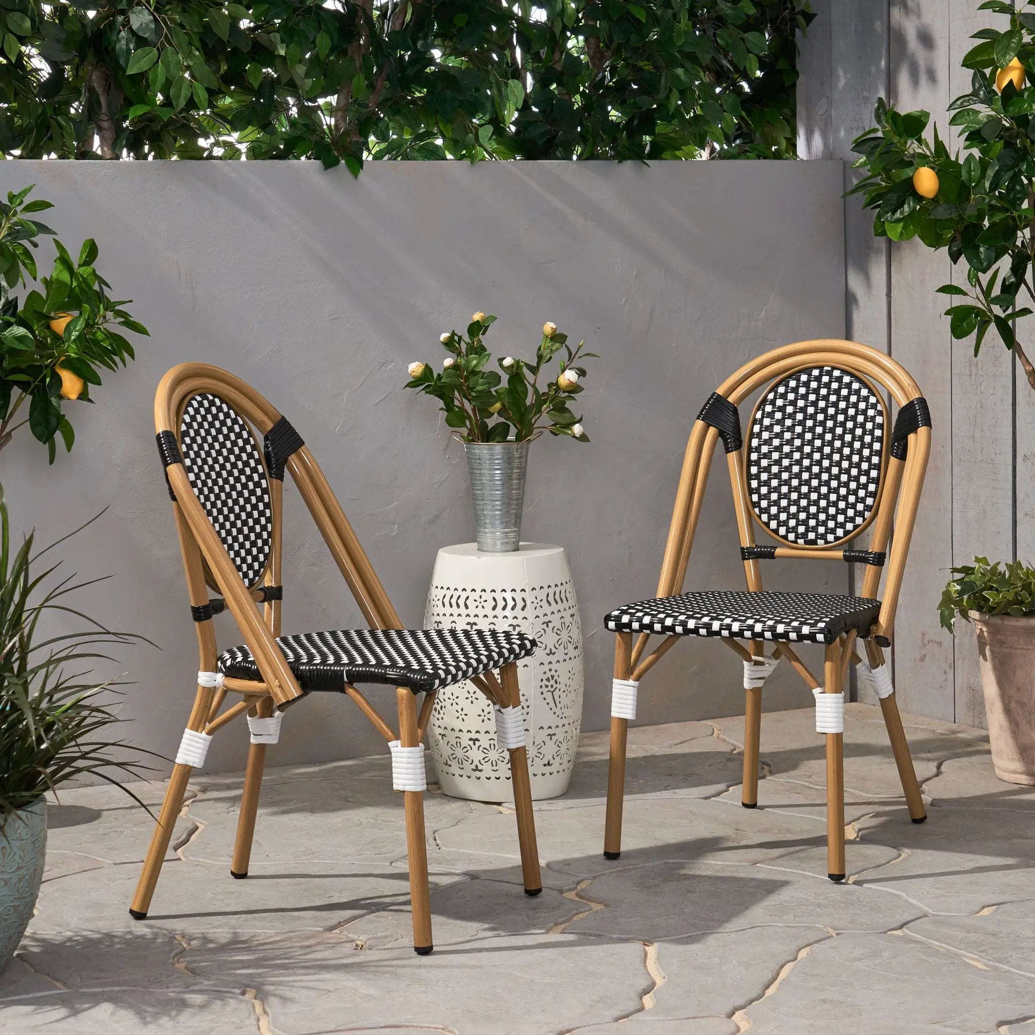 Outdoor PE Rattan and Aluminum French Bistro Chair, Set of 2 by HouseOfZazla