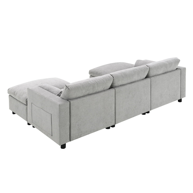 Modular Sectional With Storage Pockets, 5 Seat U Shaped Couch Set With Pillows, Free Combination Modern Cloud Sofa With 2 Movable Ottoman by HouseOfZazla