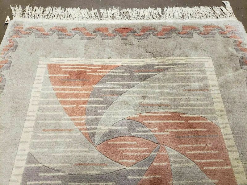 3' X 5' Handmade Modern Chinese Accent Rug - Silk on Cotton Carpet - Abstract Contemporary Design - Beige and Orange by Jewel Rugs