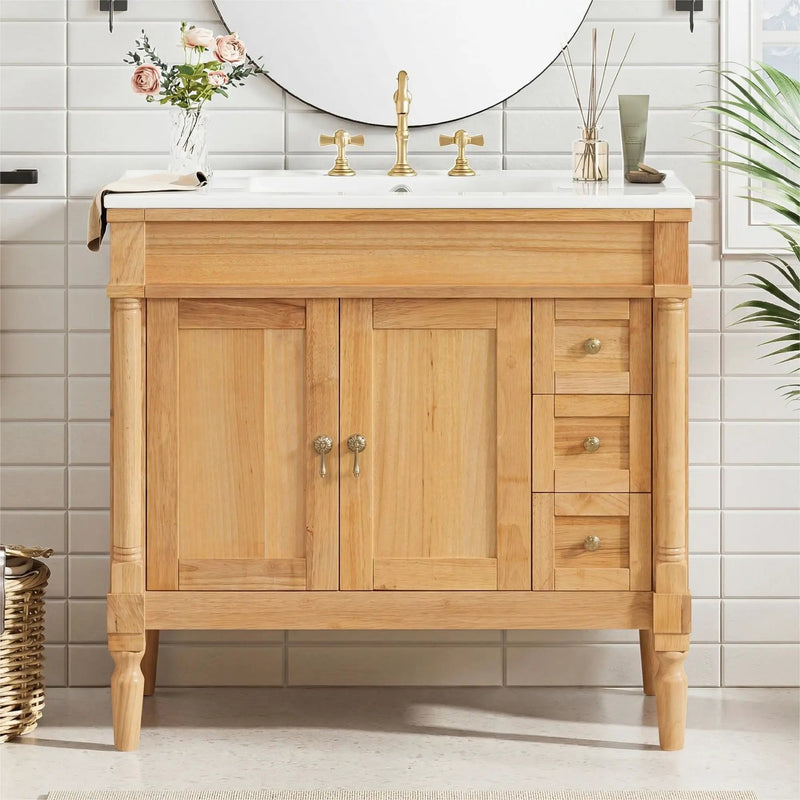 Modern Bathroom Vanity With Ceramic Sink, Soft Close Doors, Adjustable Shelves by Unique Piece Furniture