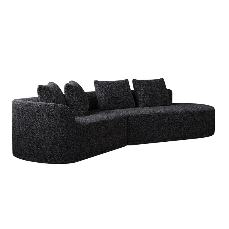 Upholstered Oversized Sectional Sofa, 4 Seater Extra Deep & Wide Curved Cloud Couch With 4 Throw Pillows For Living Room - Black by HouseOfZazla