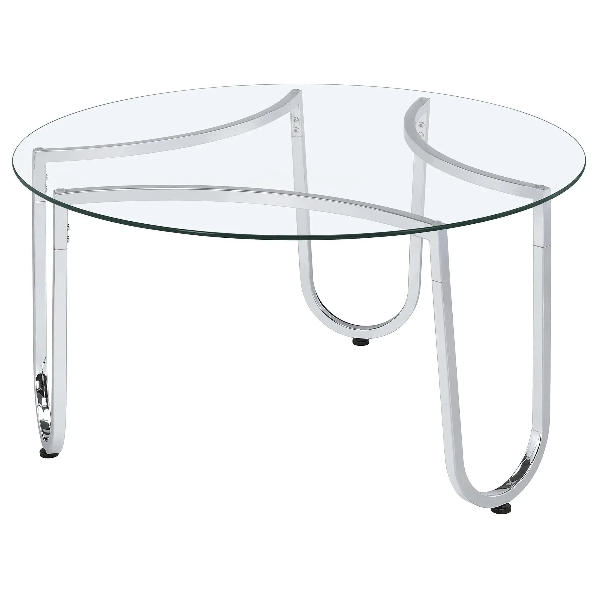 Beller Round Tempered Glass Top Cocktail Coffee Table Chrome by Unique Piece Furniture