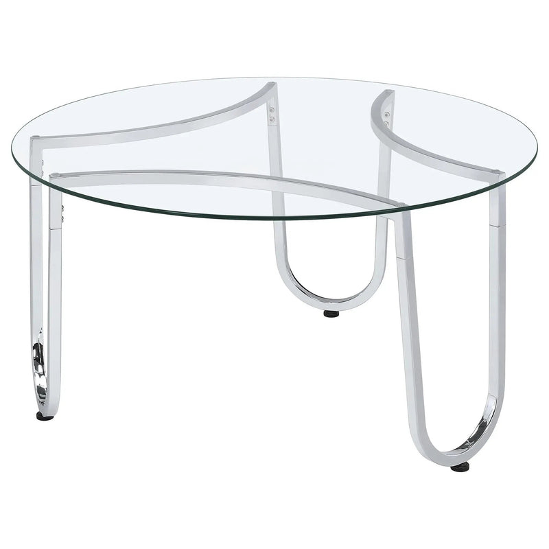 Beller Round Tempered Glass Top Cocktail Coffee Table Chrome by Unique Piece Furniture