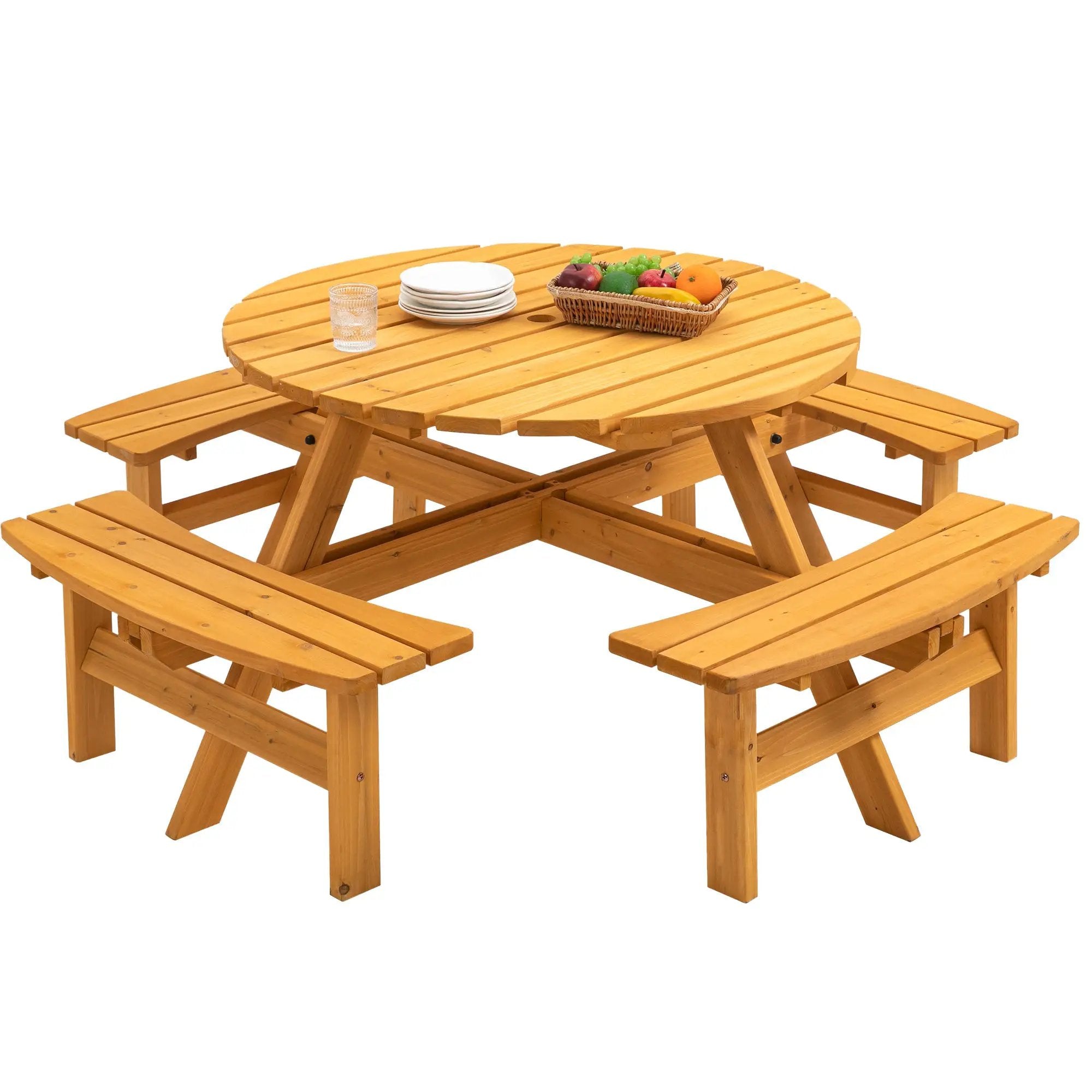 8 Person Wooden Picnic Table with Built-in Benches by HouseOfZazla