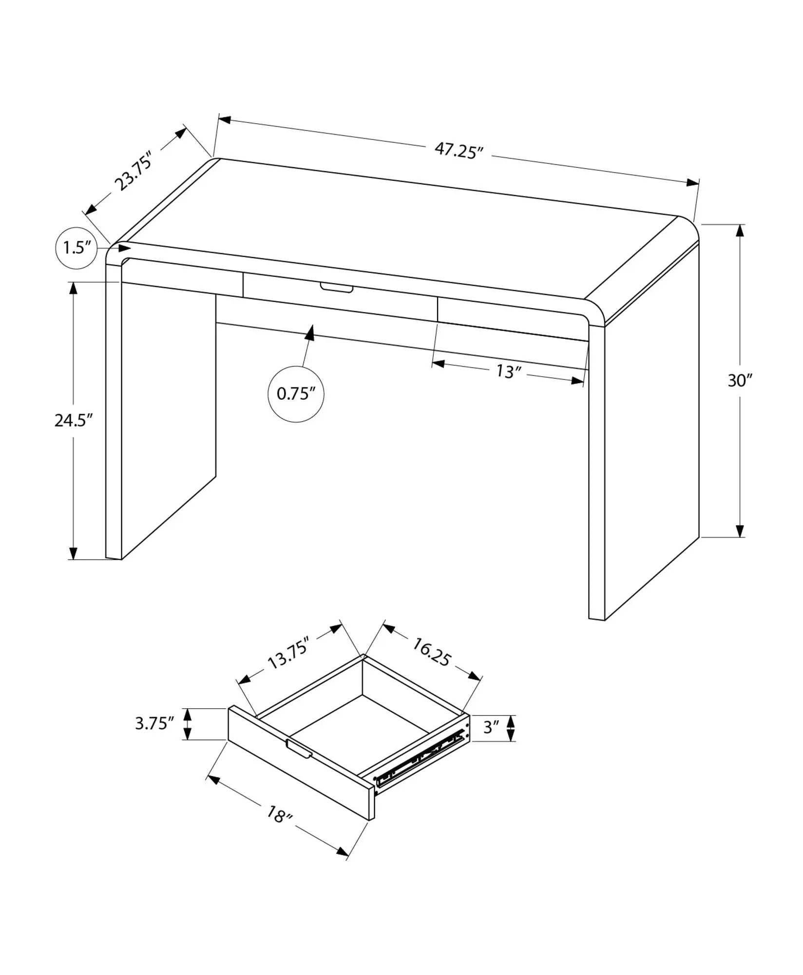 Computer Desk For Home Office, Storage Drawers, Contemporary & Modern - White by Unique Piece Furniture